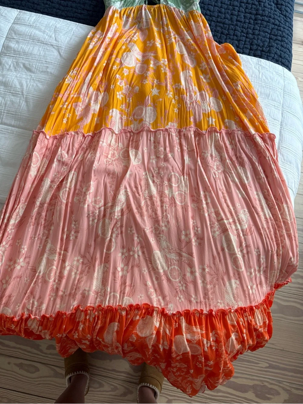 Agua Bendita Fairy Mita Maxi Dress | Patchwork Bird & Citrus Print | Size M - Picture 9 of 16